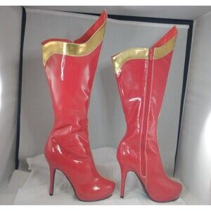 Ellie Superhero Cosplay 517 Comet Super Hero Knee High Boot, Red/Gold,  Sz 7